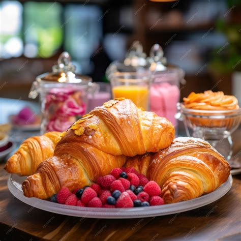 Premium AI Image | Assortment of French Pastries and Glossy Croissant