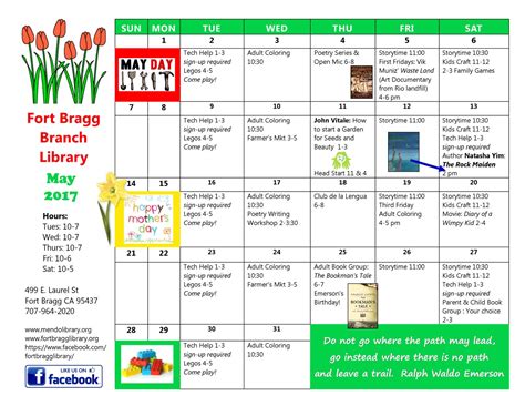 May Calendar of Events - Fort Bragg Library