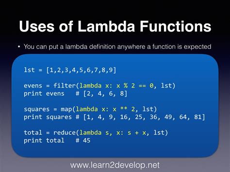 Learn2Develop.Net: Uses of Python Lambda Functions