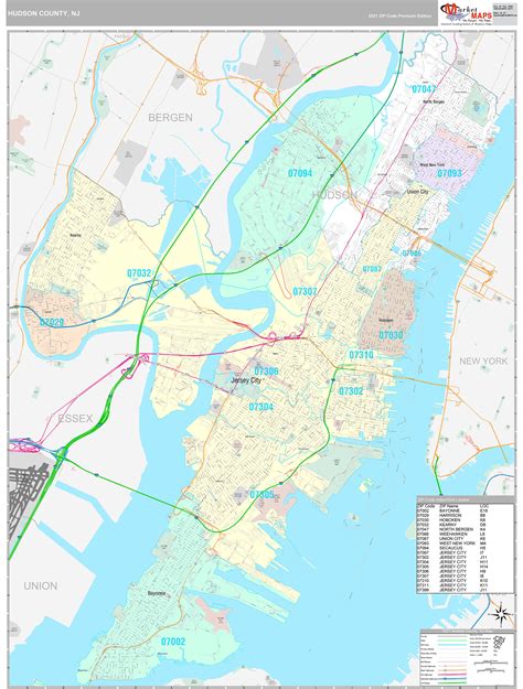 Hudson County, NJ Wall Map Premium Style by MarketMAPS - MapSales.com