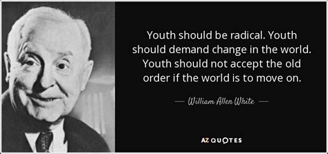 William Allen White quote: Youth should be radical. Youth should demand ...