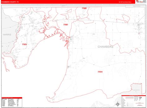 Chambers County, TX Zip Code Wall Map Red Line Style by MarketMAPS ...