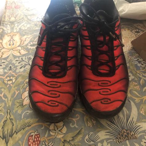 nike tn red and black size 9.5 8/10 condition... - Depop