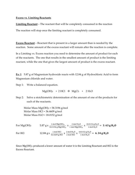 Excess vs. Limiting Reactants Limiting Reactant – The reactant that