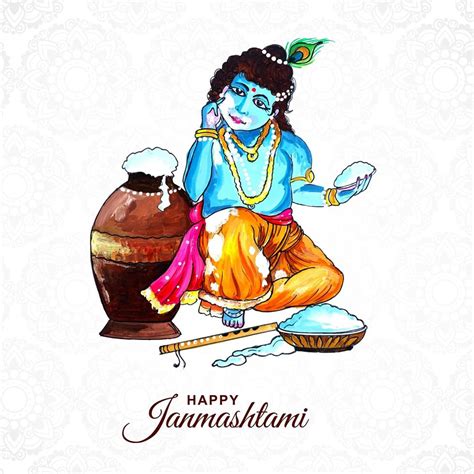 Simple happy krishna janmashtami greeting card design 1233885 Vector Art at Vecteezy