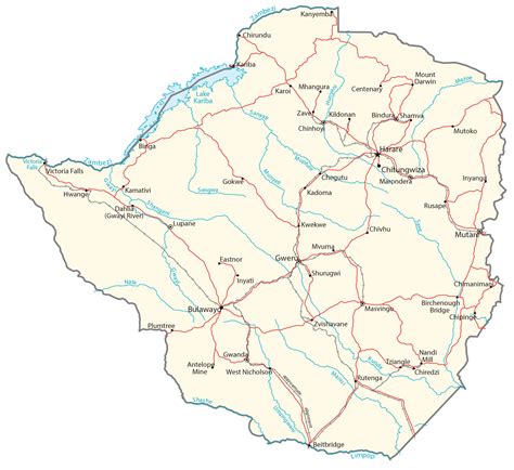 Zimbabwe Map - Cities and Roads - GIS Geography