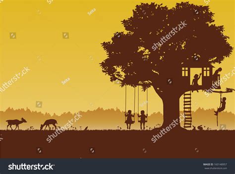 Playing Children Silhouette Park Vector Stock Vector (Royalty Free ...