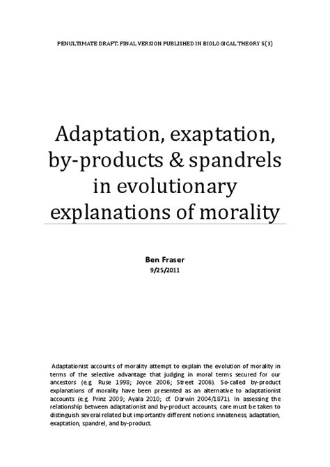 (PDF) Adaptation, Exaptation, By-Products and Spandrels in Evolutionary ...