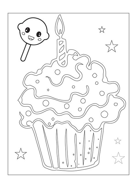 Cute Kawaii Cupcake Coloring Page For Kids 14399642 Vector Art at Vecteezy