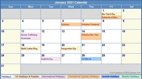 Wincalendar 2021 Printable With Holidays | Images and Photos finder