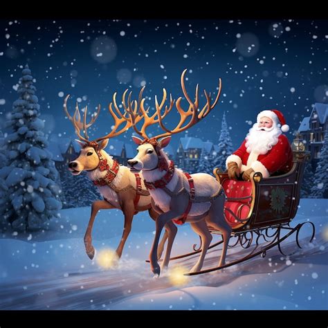 Premium AI Image | Photo of Santa Claus riding on sleigh with with deer ...