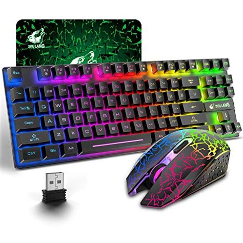 Wireless Gaming Keyboard and Mouse Combo with 87 Key Rainbow LED Backlight Rechargeable 3800mAh ...