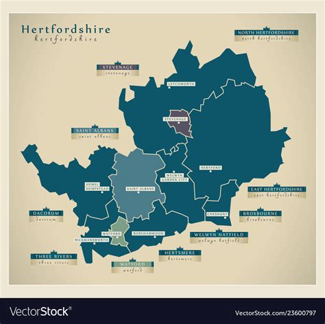 Modern map - hertfordshire county with district Vector Image