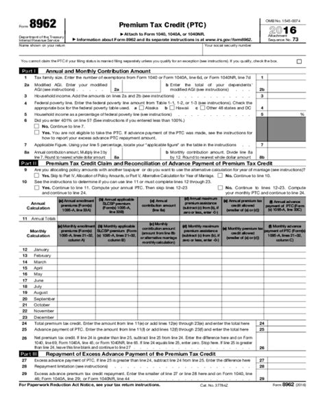 Form 8962 Fillable - Printable Forms Free Online