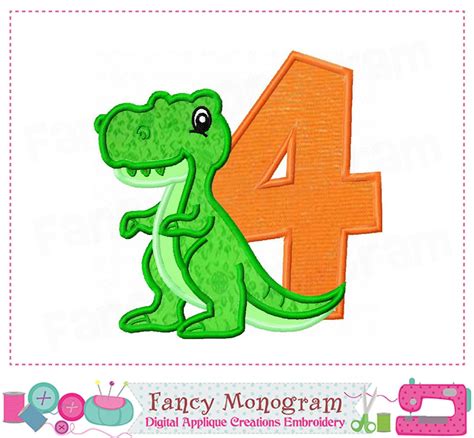 the number four with a green dinosaur on it