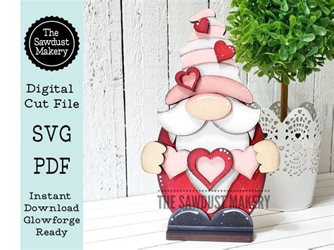 Valentine Standing Gnome SVG File | Hearts | Laser Cut File | Valentin ...