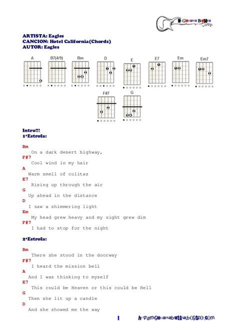 Eagles - Hotel California (Chords) | Hotel california guitar chords, Eagles hotel california ...