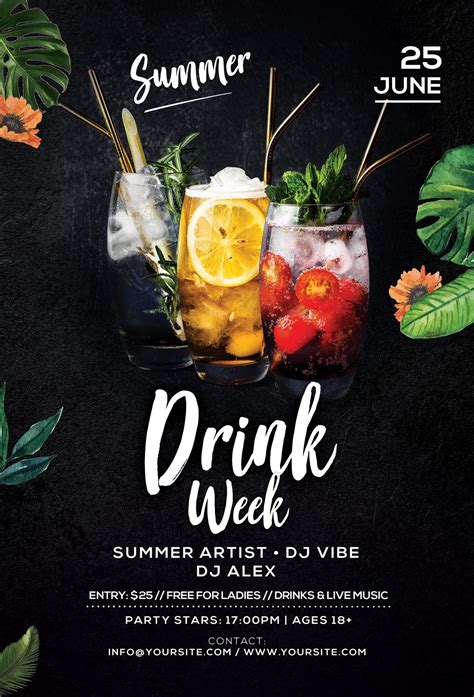 Drink Week Free PSD Flyer Template - PixelsDesign | Food poster design, Food menu design, Food ...