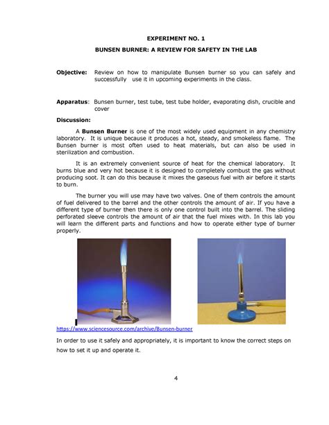 Bunsen Burner - Experiment 1 for organic and inorganic chem - Chemistry - Studocu