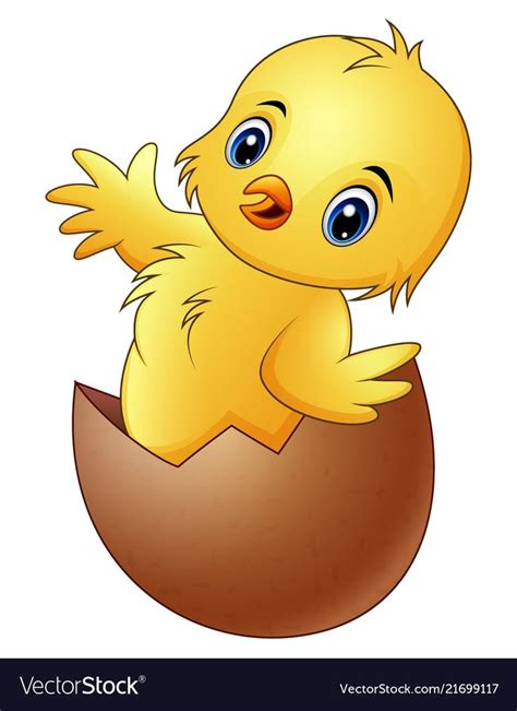 Cartoon little baby chicken in the broken egg shel vector image on ...