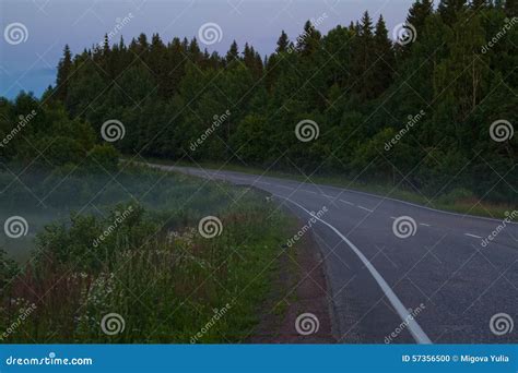 The road in foggy night stock photo. Image of water, wave - 57356500