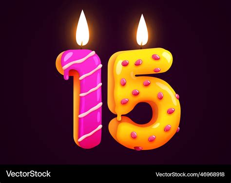 Birthday cake font number 15 with candle one year Vector Image