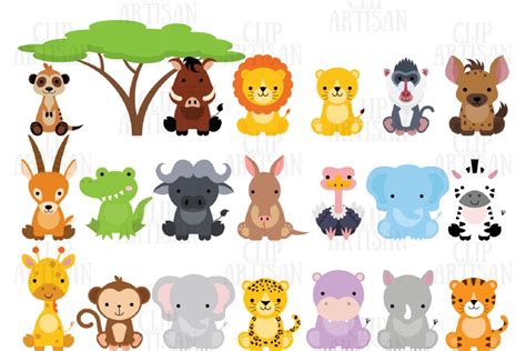 Safari Baby Animals Clipart / Jungle Animals / Zoo Animals (382452) | Illustrations | Design Bundles