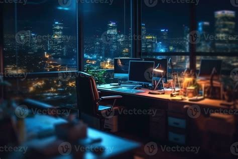 Blurred office workspace in the night view background 24103208 Stock Photo at Vecteezy