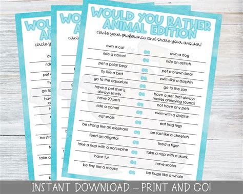 Printable Would You Rather This or That Game / Animal Version / for ...