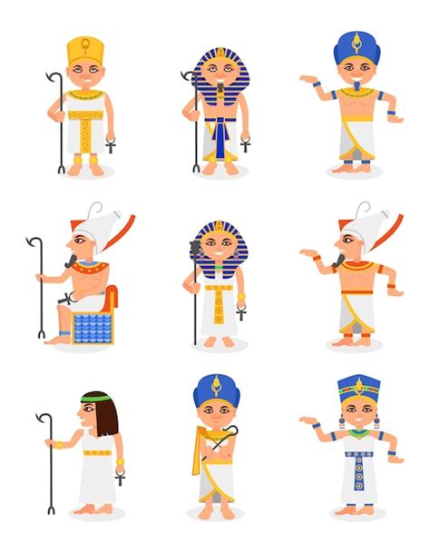 Conjunto de dibujos animados faraones egipcios y reinas. los gobernantes del antiguo egipto ...