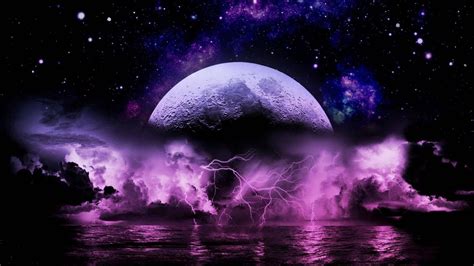 Download Aesthetic Lightning Purple Galaxy Planet Art Wallpaper ...