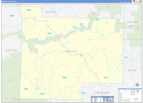 Searcy County, AR Zip Code Wall Map Basic Style by MarketMAPS - MapSales