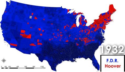 County-by-county voting maps for the past 112 years