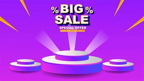 BIG SALE banner design with podium, gradient background social media post, product advertisement ...