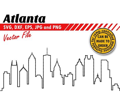 Atlanta Skyline Outline Svg, Eps, Dxf, Jpg and Png. Single Line City ...