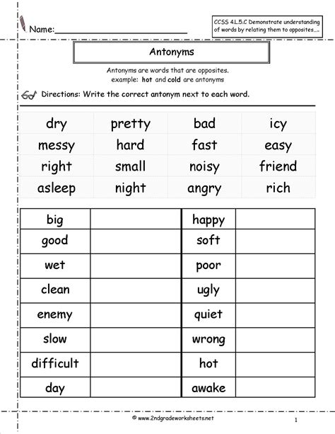 antonyms worksheet | Reading/Spelling/Writing | Pinterest | Worksheets, Grammar worksheets and ...