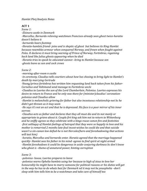 Hamlet Plot Analysis Notes - Hamlet Plot/Analysis Notes ACT 1 Scene 1: -Elsinore castle in ...