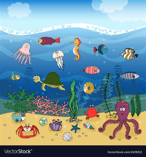 Underwater ocean life under the waves Royalty Free Vector