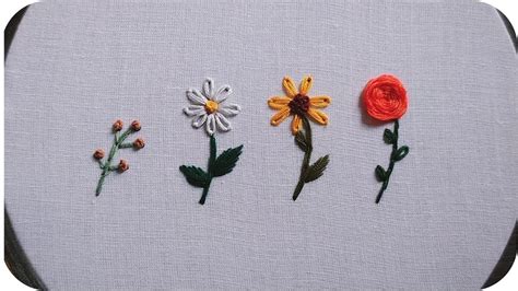 HAND EMBROIDERY FOR BEGINNERS | 4 Types Flowers Embroidery Tutorial - Let's Explore - YouTube