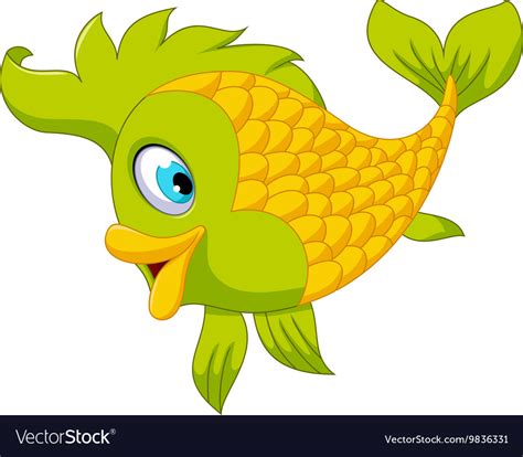 Cute cartoon green fish posing Royalty Free Vector Image