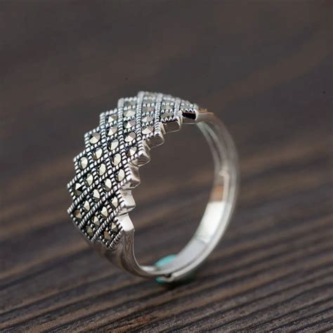 FNJ 925 Silver MARCASITE Ring Original S925 Sterling Thai Silver Rings ...