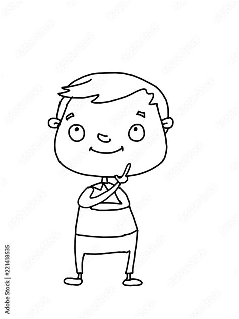 cute cartoon student child thinking line drawing Stock Illustration | Adobe Stock