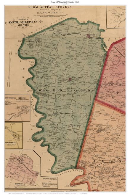 Woodford County Kentucky 1861 - Old Map Custom Print - Excerpt from Bourbon-Fayette-Clark-etc ...