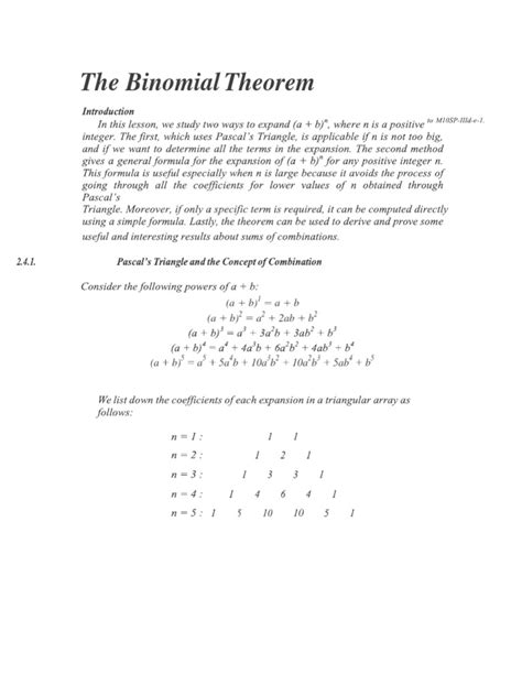 Binomial Theorem | PDF | Mathematics | Mathematical Concepts