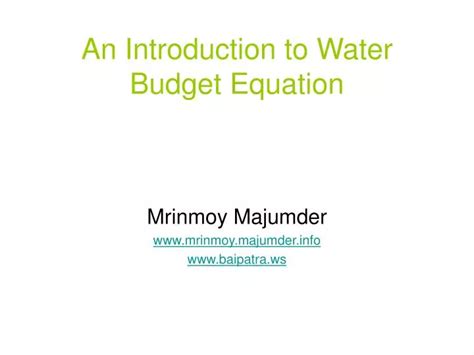 PPT - An Introduction to Water Budget Equation PowerPoint Presentation - ID:1397236