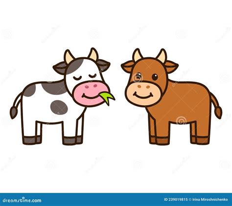 Cute cartoon cows drawing stock vector. Illustration of grazing - 239019815