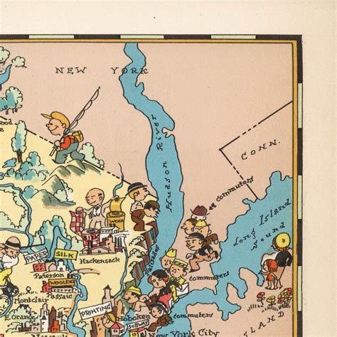 1935 Cartoon Map of New Jersey Pictorial Map Fine - Etsy