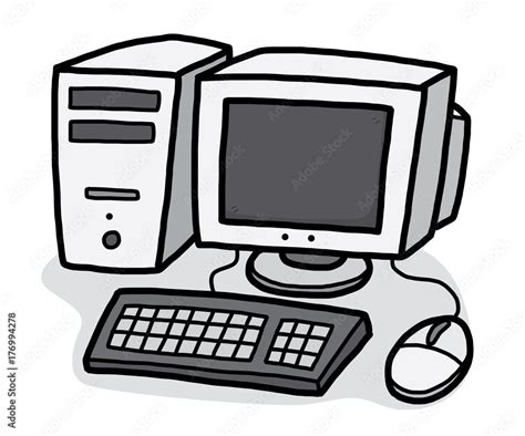 desktop computer / cartoon vector and illustration, hand drawn style ...