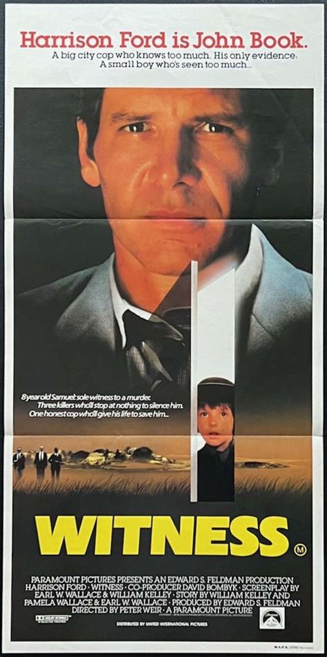 All About Movies - Witness Daybill Movie Poster Original 1985 Harrison Ford Kelly McGillis