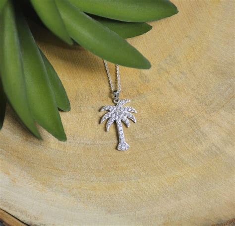 Sterling Silver Large CZ Palmetto Tree Necklace